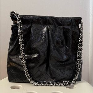 Charles & Keith Duo Chain Handle Shoulder Bag in Noir